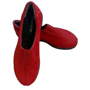 Azaleia Loafers Women 6.5 Red Good Nubuck Leather Platform Slip On Center Seam